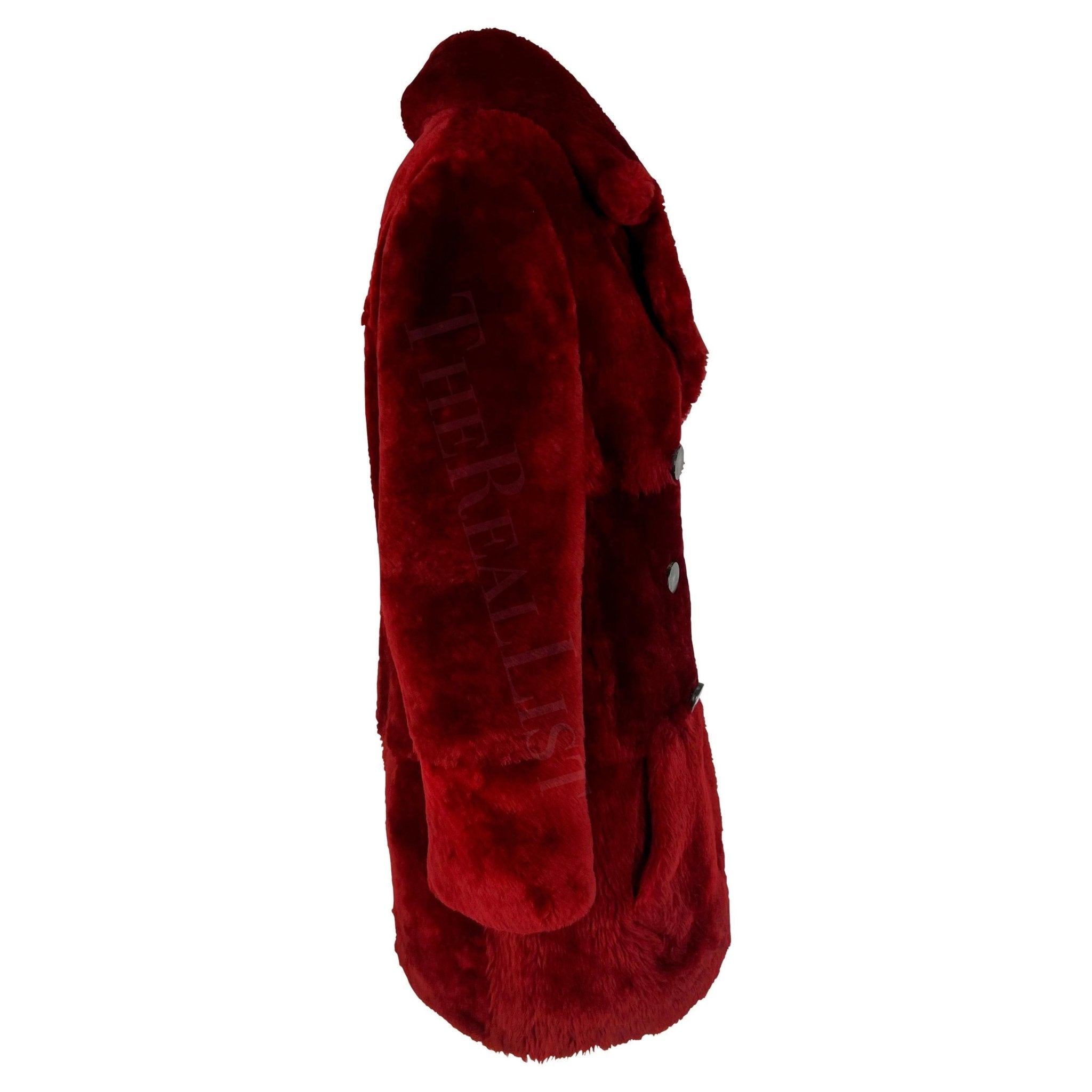 F/W 1996 Gucci by Tom Ford Deep Red Double Breasted Shearling Coat - RealList