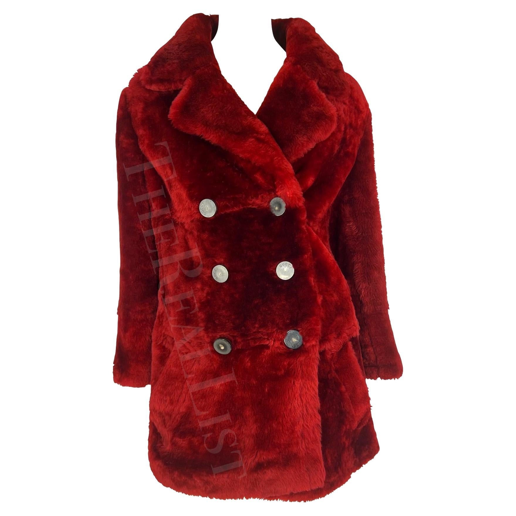 F/W 1996 Gucci by Tom Ford Deep Red Double Breasted Shearling Coat - RealList