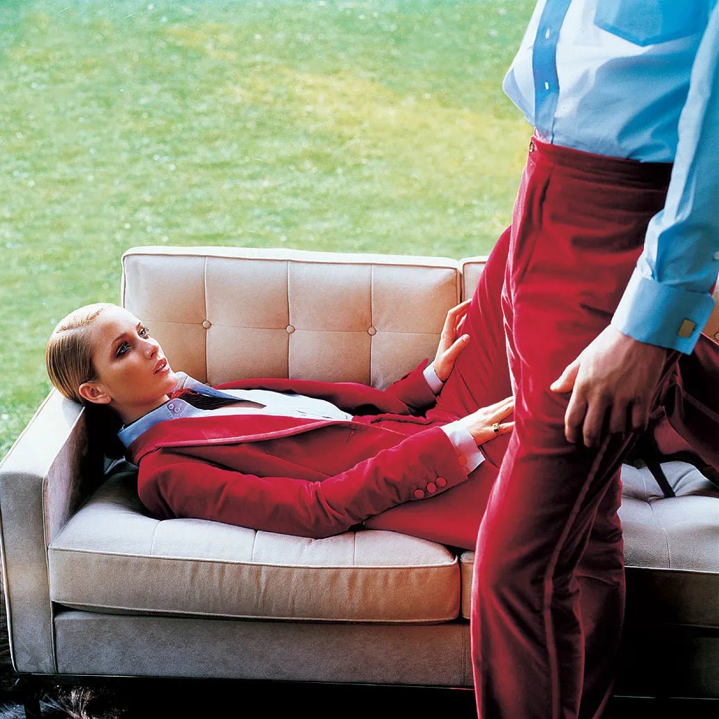 F/W 1996 Gucci by Tom Ford Famous Runway Red Cotton Velvet Satin Trim Tuxedo Suit - RealList
