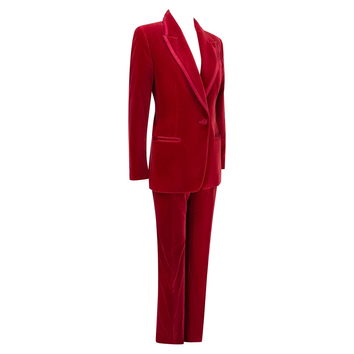F/W 1996 Gucci by Tom Ford Famous Runway Red Cotton Velvet Satin Trim Tuxedo Suit - RealList