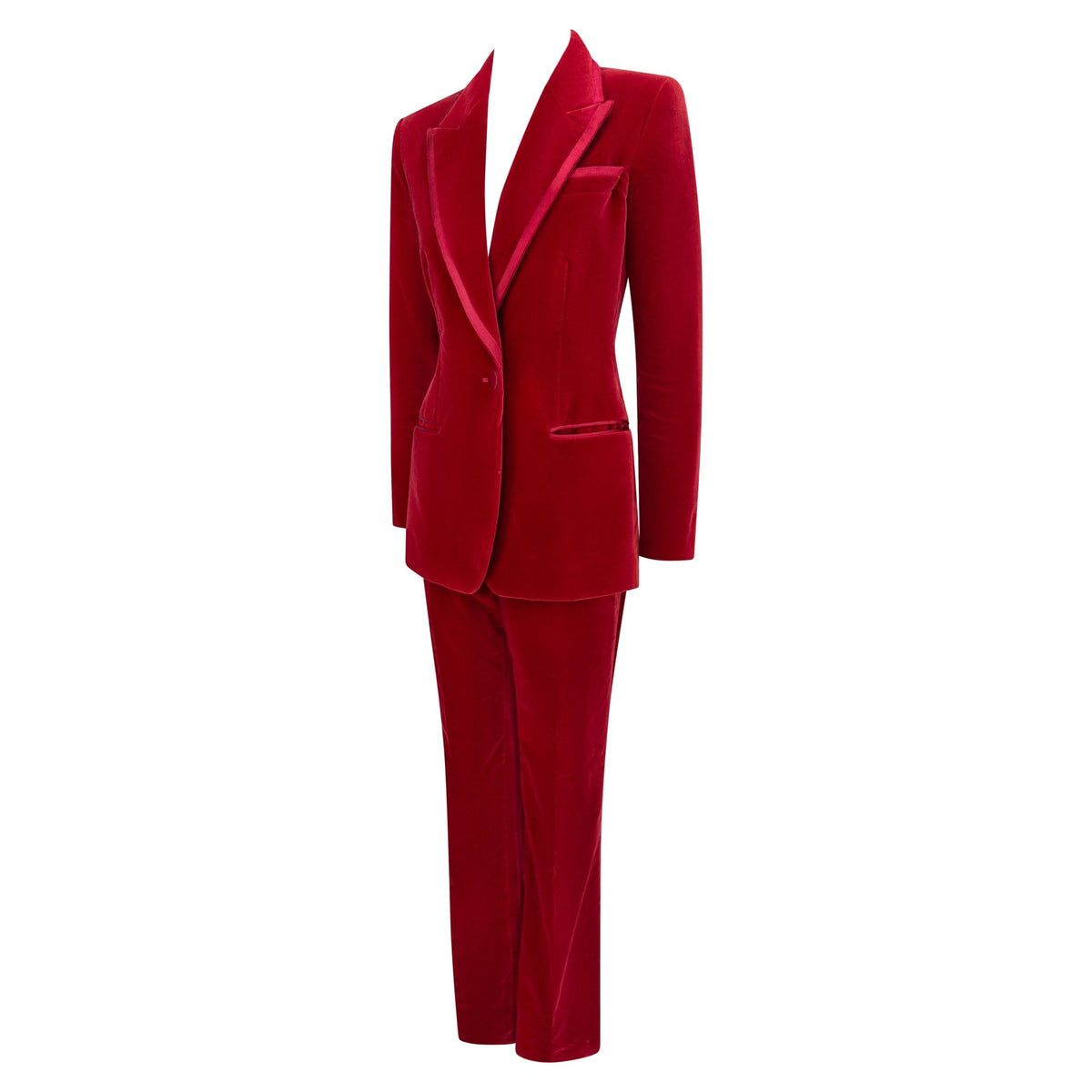 F/W 1996 Gucci by Tom Ford Famous Runway Red Cotton Velvet Satin Trim Tuxedo Suit - RealList