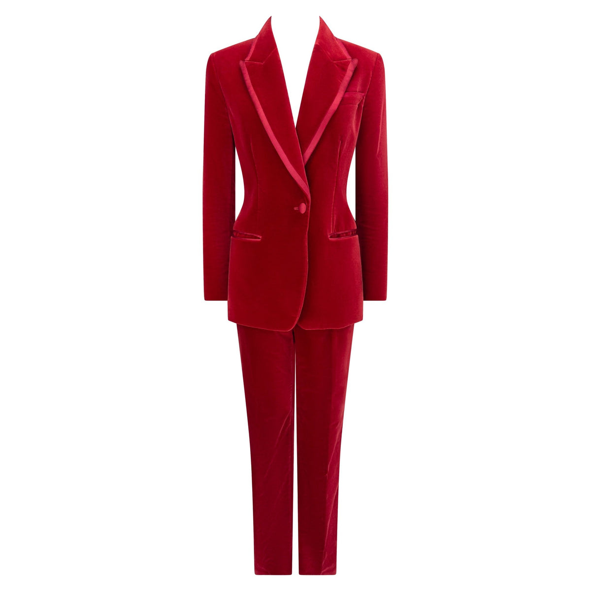 F/W 1996 Gucci by Tom Ford Famous Runway Red Cotton Velvet Satin Trim Tuxedo Suit - RealList