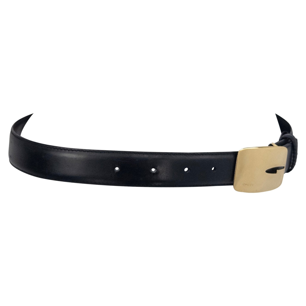 F/W 1996 Gucci by Tom Ford G Buckle Small Gold Logo Buckle Black Leather Belt - RealList