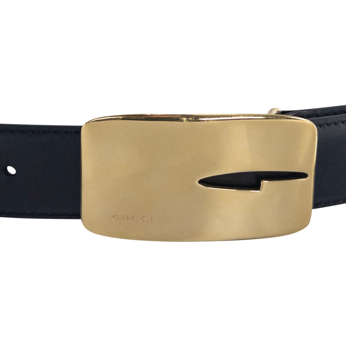 F/W 1996 Gucci by Tom Ford G Buckle Small Gold Logo Buckle Black Leather Belt - RealList