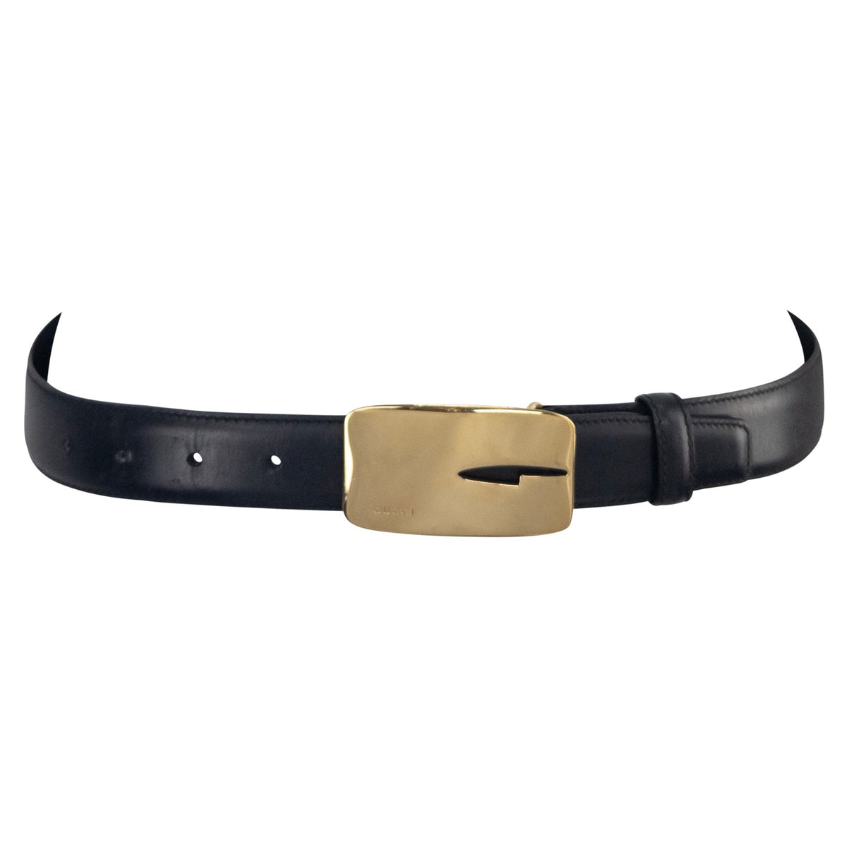 F/W 1996 Gucci by Tom Ford G Buckle Small Gold Logo Buckle Black Leather Belt - RealList