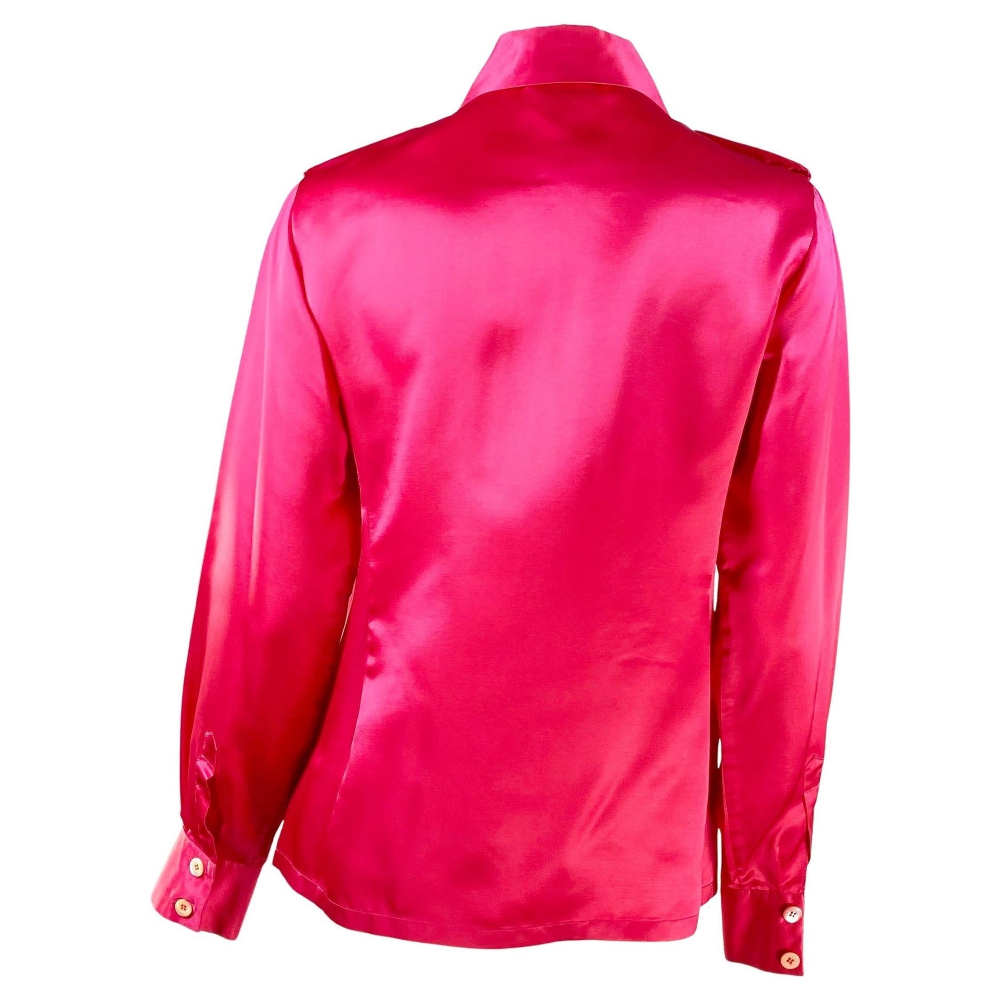 F/W 1996 Gucci by Tom Ford Hot Pink Silk Epaulette Military Button Up Top - RealList