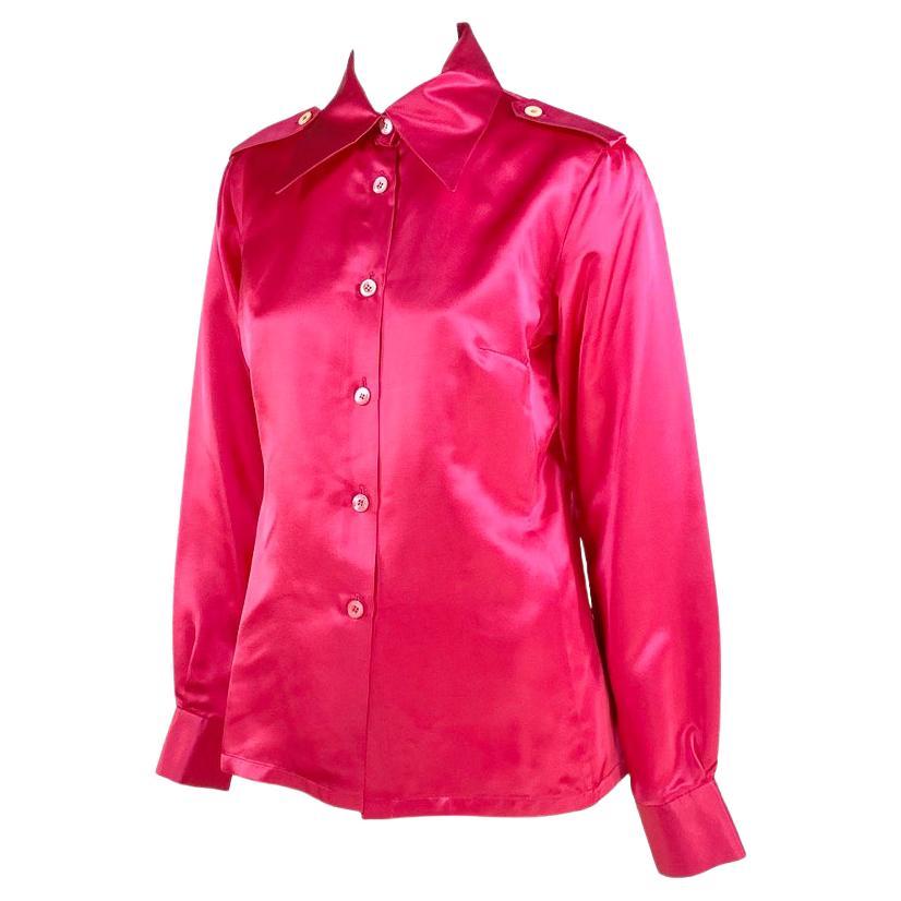 F/W 1996 Gucci by Tom Ford Hot Pink Silk Epaulette Military Button Up Top - RealList