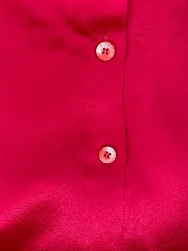 F/W 1996 Gucci by Tom Ford Hot Pink Silk Epaulette Military Button Up Top - RealList