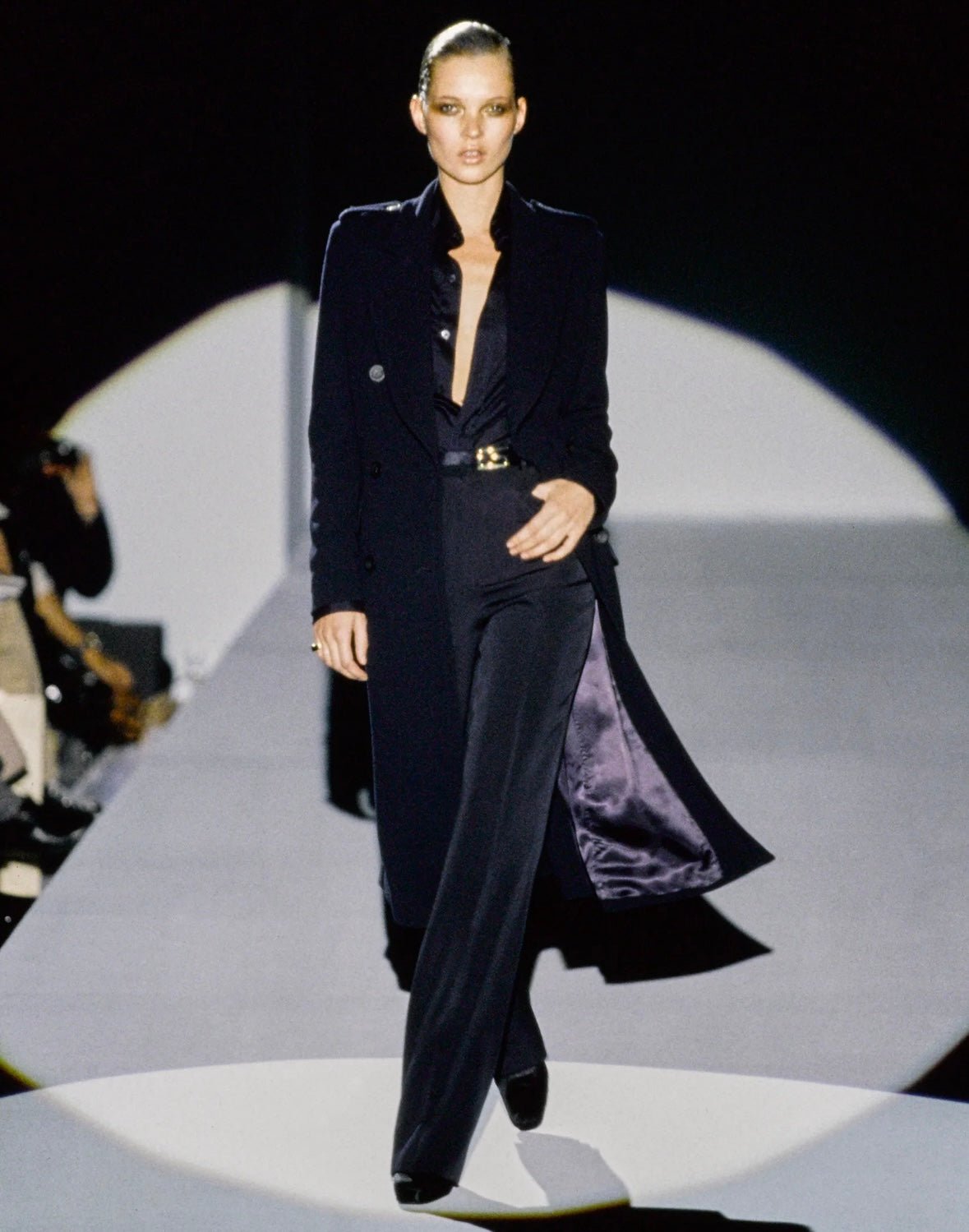F/W 1996 Gucci by Tom Ford Kate Moss Runway Navy Oversized Double Breasted Coat - RealList