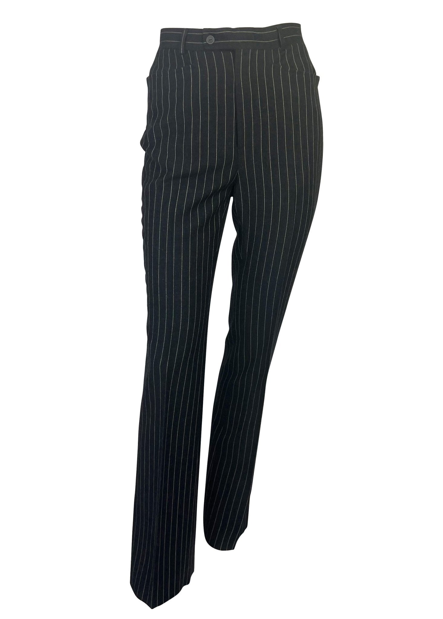 F/W 1996 Gucci by Tom Ford Runway Ad Black Wool Pinstripe Epaulet Pantsuit - RealList