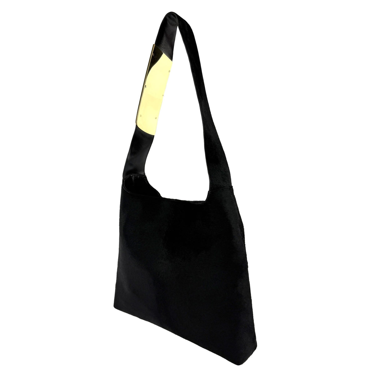 F/W 1996 Gucci by Tom Ford Runway Black Ponyhair Gold Metal Buckle XL Shoulder Bag - RealList