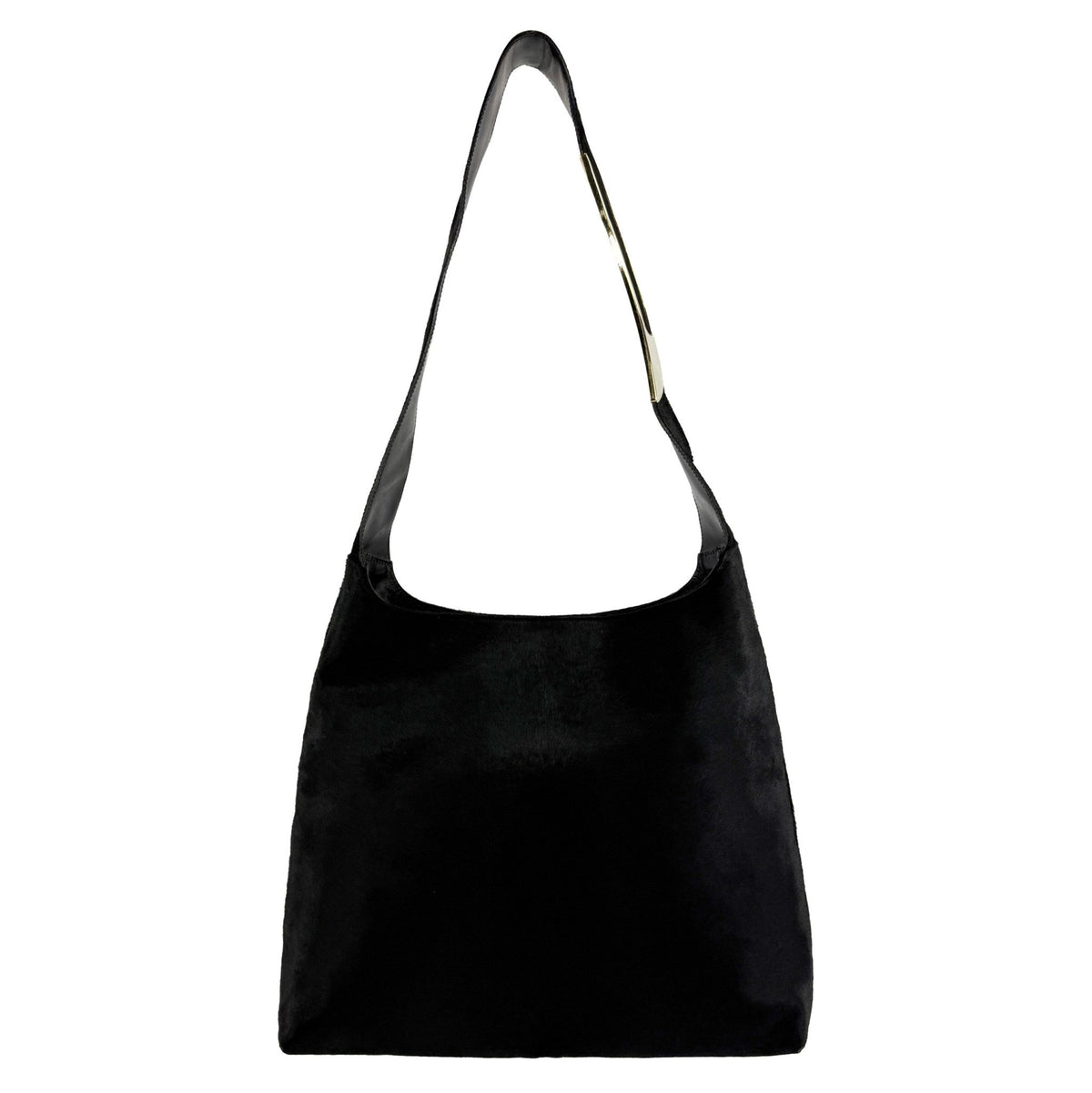 F/W 1996 Gucci by Tom Ford Runway Black Ponyhair Gold Metal Buckle XL Shoulder Bag - RealList