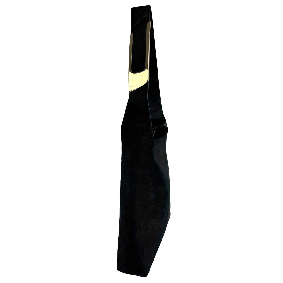 F/W 1996 Gucci by Tom Ford Runway Black Ponyhair Gold Metal Buckle XL Shoulder Bag - RealList