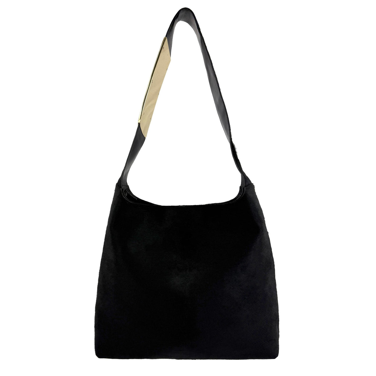 F/W 1996 Gucci by Tom Ford Runway Black Ponyhair Gold Metal Buckle XL Shoulder Bag - RealList