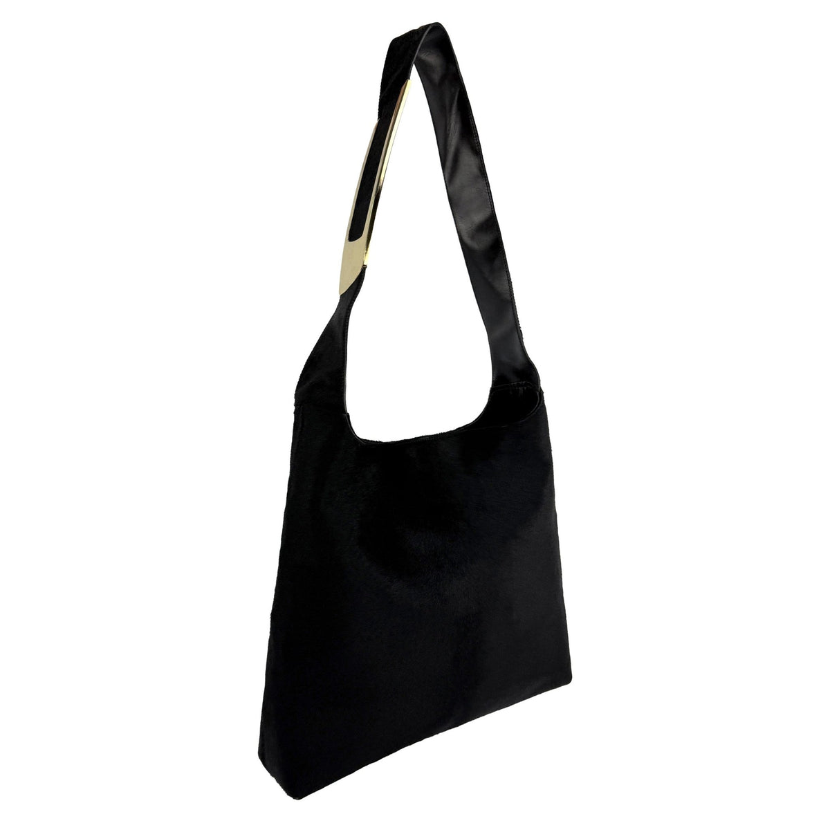 F/W 1996 Gucci by Tom Ford Runway Black Ponyhair Gold Metal Buckle XL Shoulder Bag - RealList