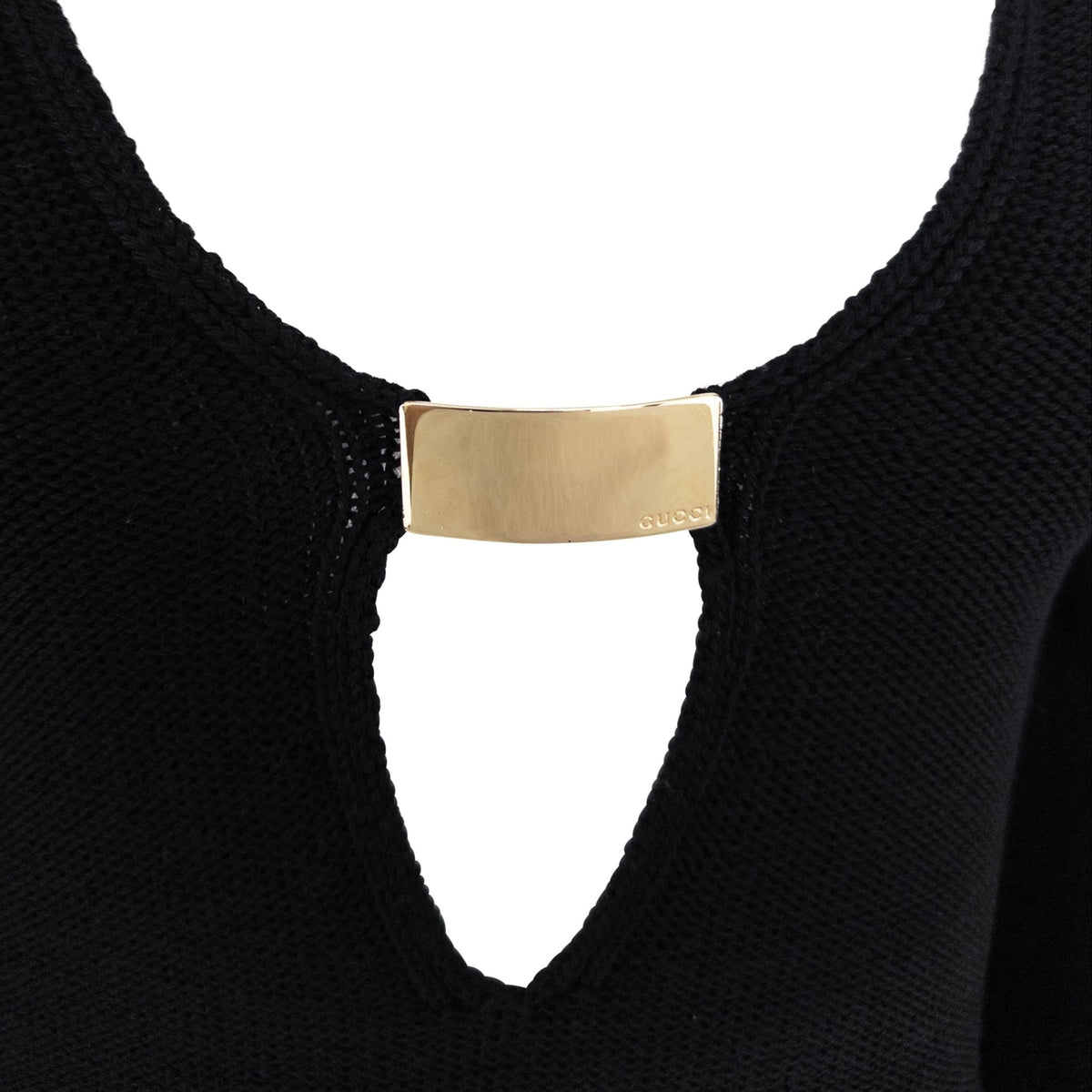 F/W 1996 Gucci by Tom Ford Runway Black Wool Plunging Gold Buckle Sweater - RealList