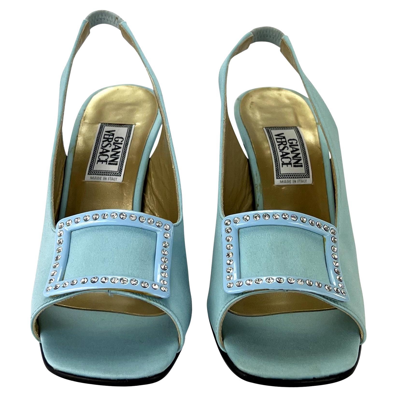F/W 1996 NOS Gianni Versace Baby Blue Crystal Pump Heel Size 36 - RealList