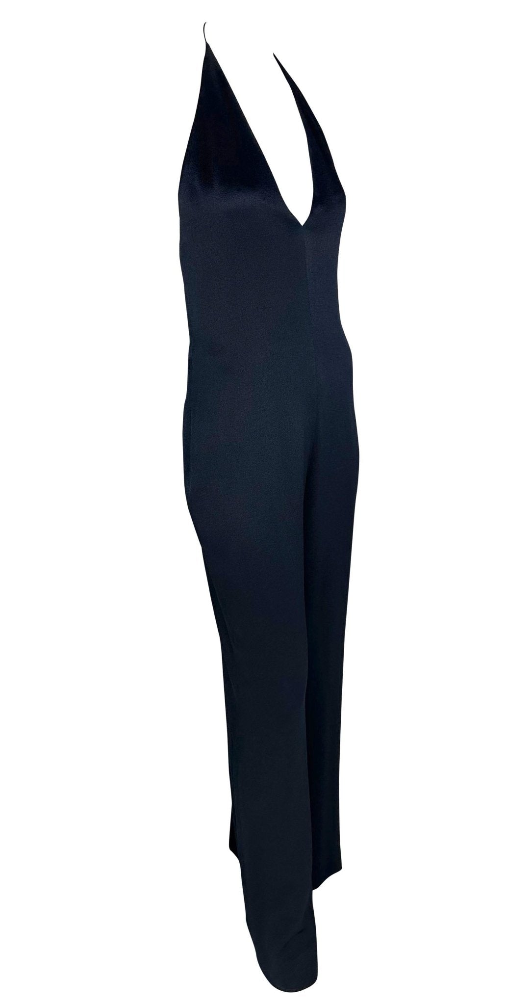 F/W 1996 Ralph Lauren Runway Backless Plunge Navy Crepe Silk Jumpsuit - RealList