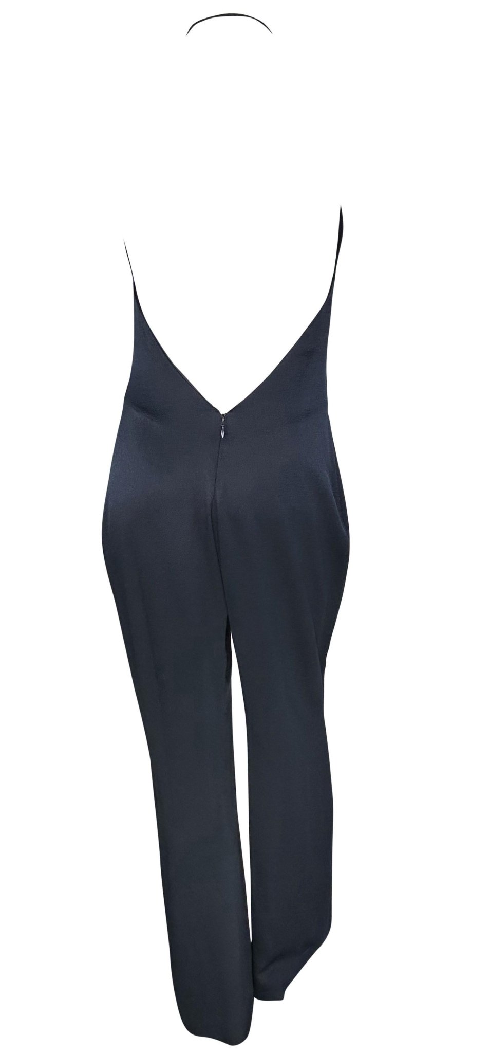 F/W 1996 Ralph Lauren Runway Backless Plunge Navy Crepe Silk Jumpsuit - RealList