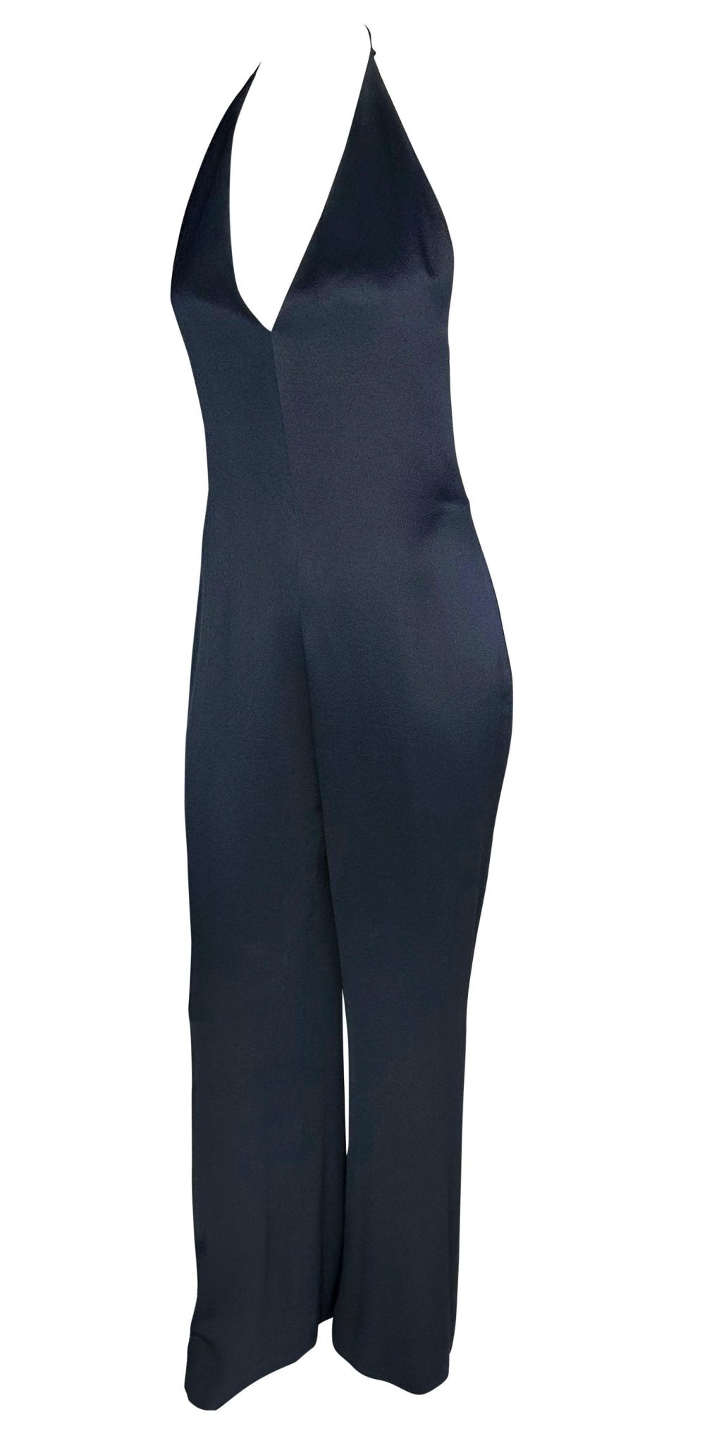 F/W 1996 Ralph Lauren Runway Backless Plunge Navy Crepe Silk Jumpsuit - RealList