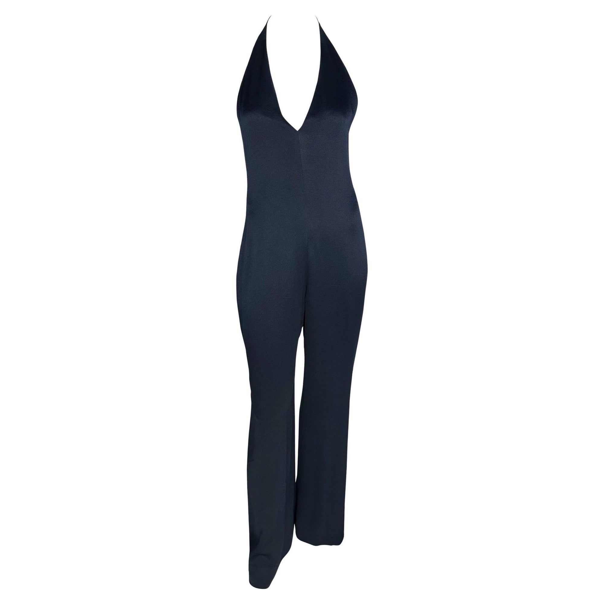 F/W 1996 Ralph Lauren Runway Backless Plunge Navy Crepe Silk Jumpsuit - RealList