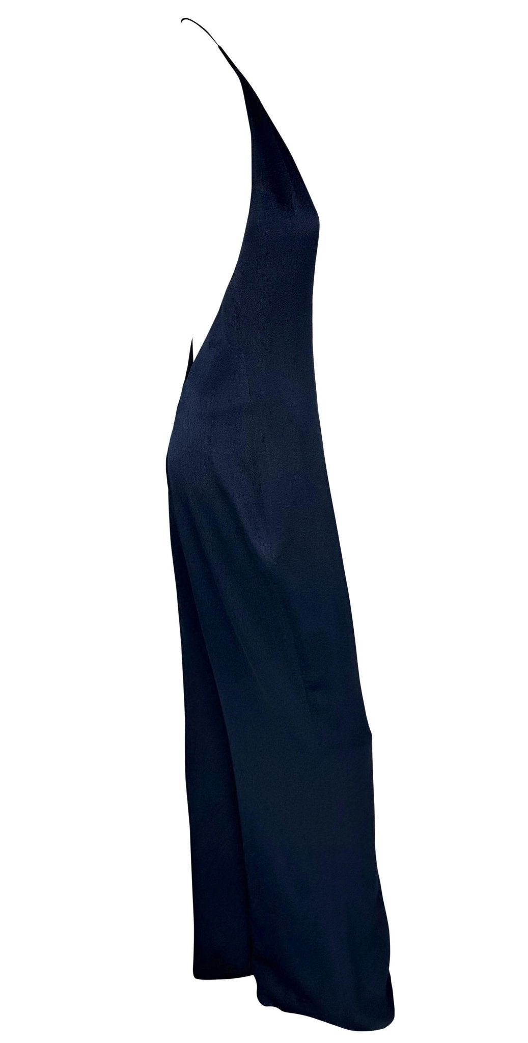 F/W 1996 Ralph Lauren Runway Backless Plunge Navy Crepe Silk Jumpsuit - RealList