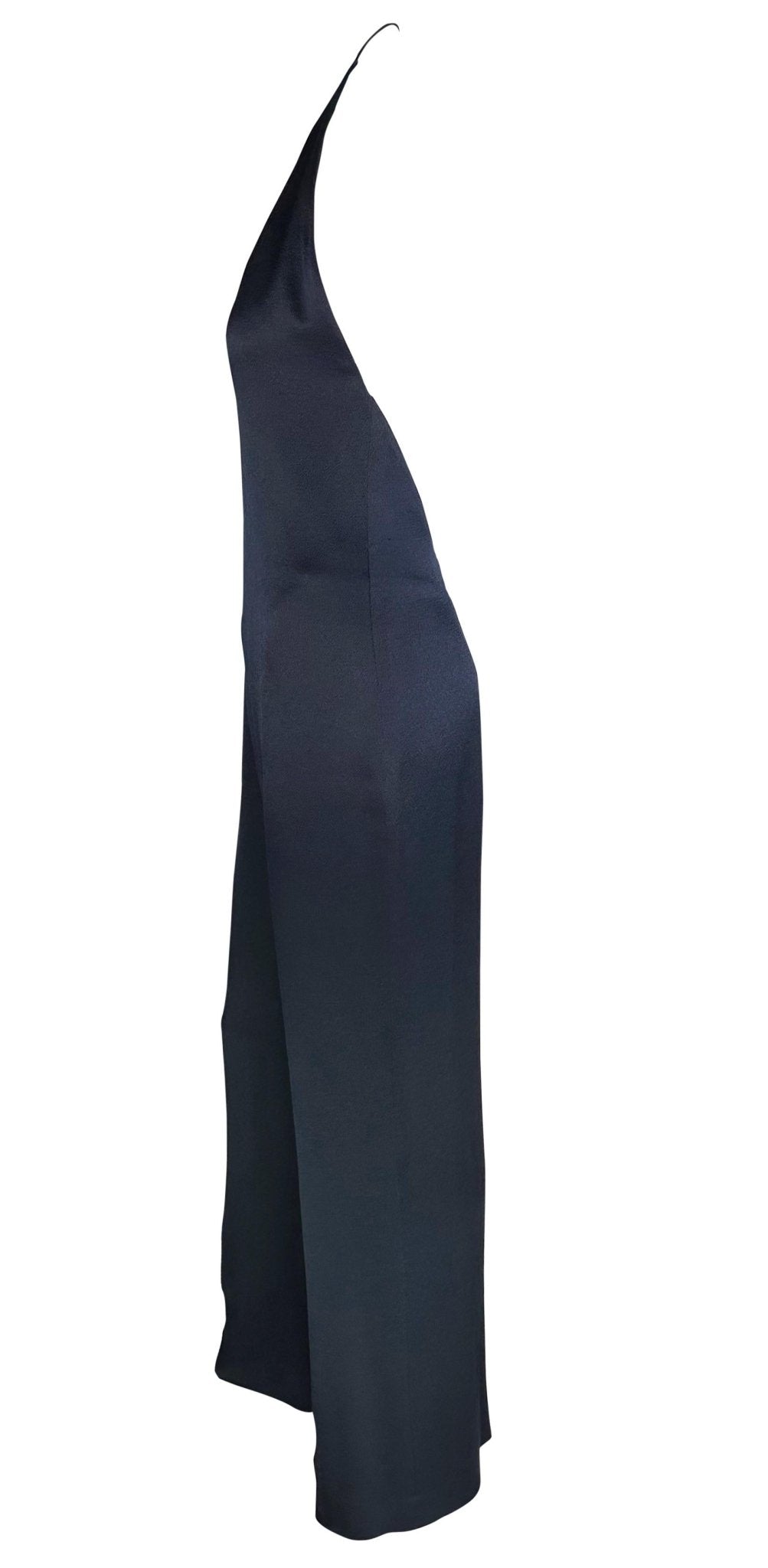 F/W 1996 Ralph Lauren Runway Backless Plunge Navy Crepe Silk Jumpsuit - RealList
