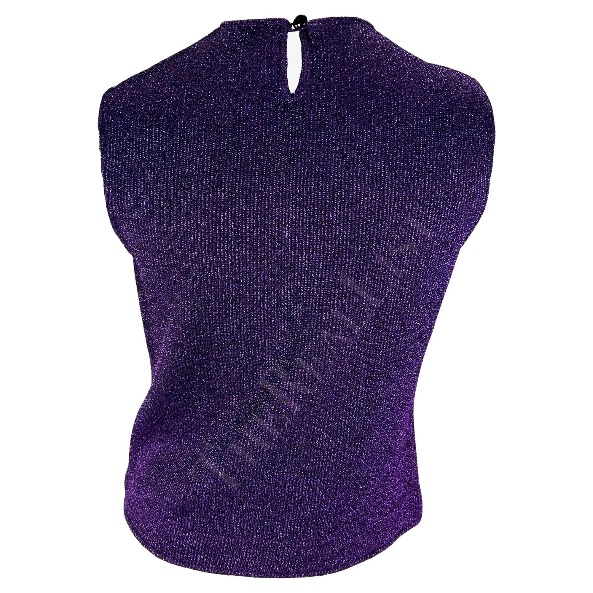 F/W 1996 Salvatore Ferragamo Purple Metallic Knit Sleeveless Top - RealList