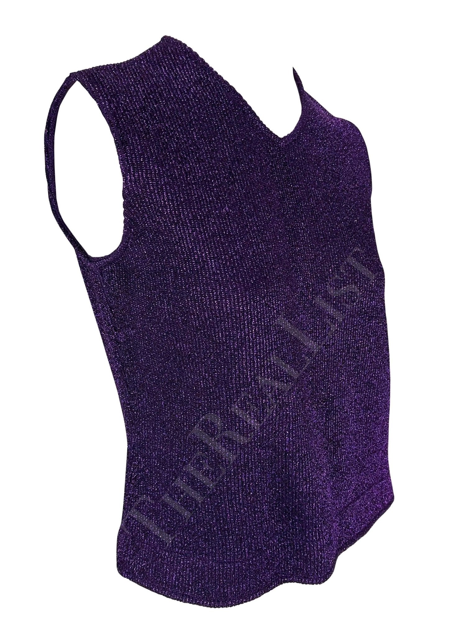 F/W 1996 Salvatore Ferragamo Purple Metallic Knit Sleeveless Top - RealList