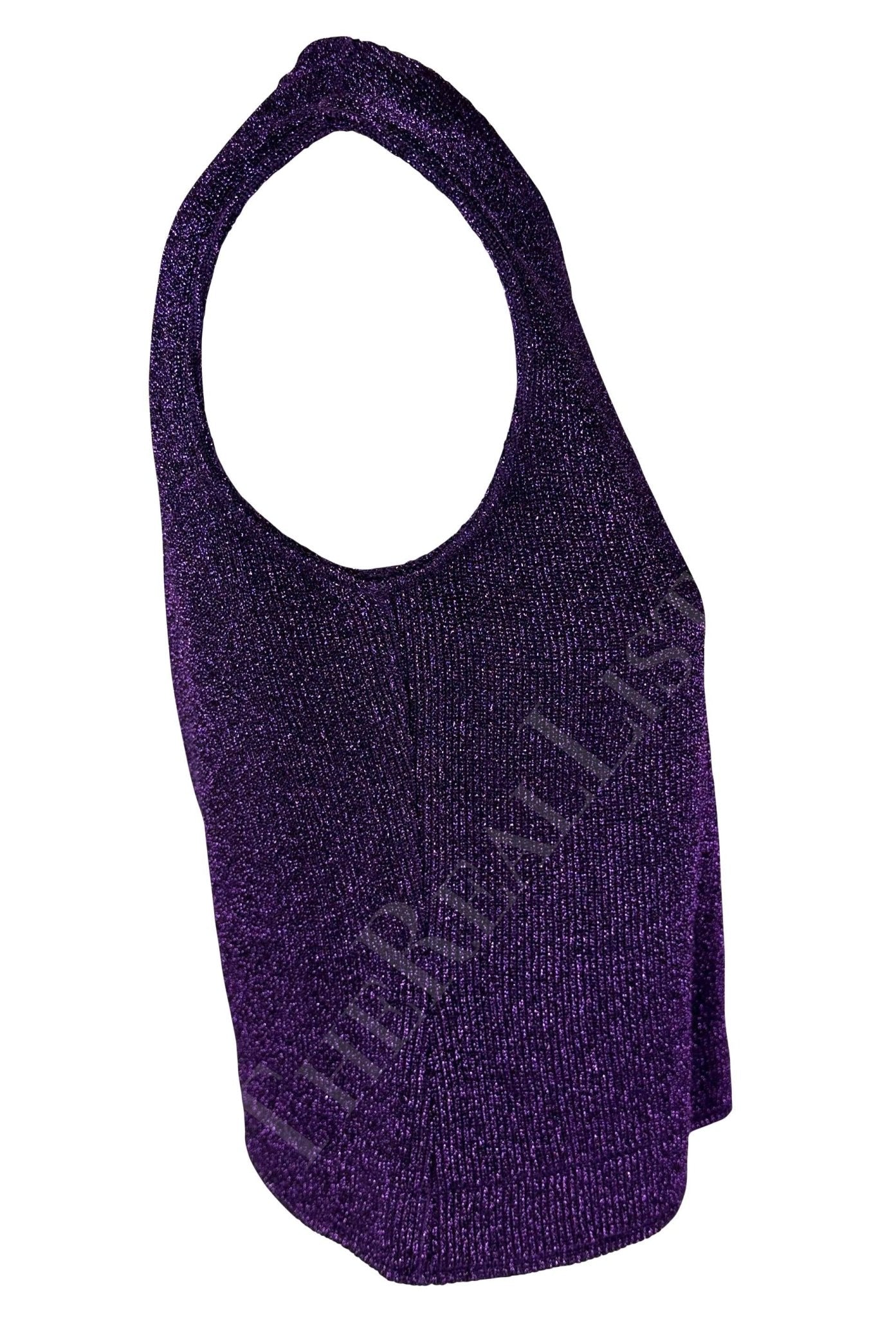 F/W 1996 Salvatore Ferragamo Purple Metallic Knit Sleeveless Top - RealList