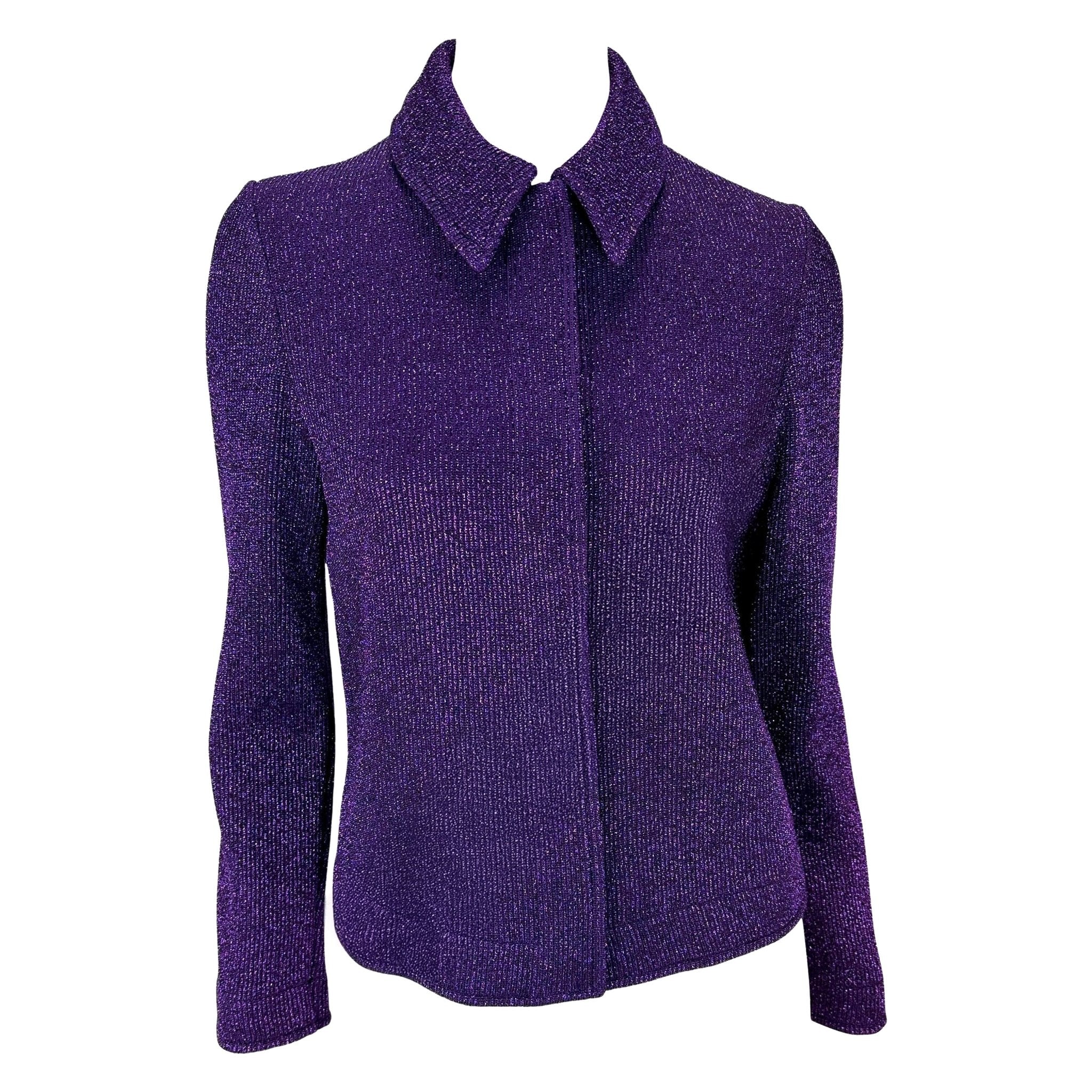 F/W 1996 Salvatore Ferragamo Runway Purple Metallic Knit Sweater Jacket - RealList