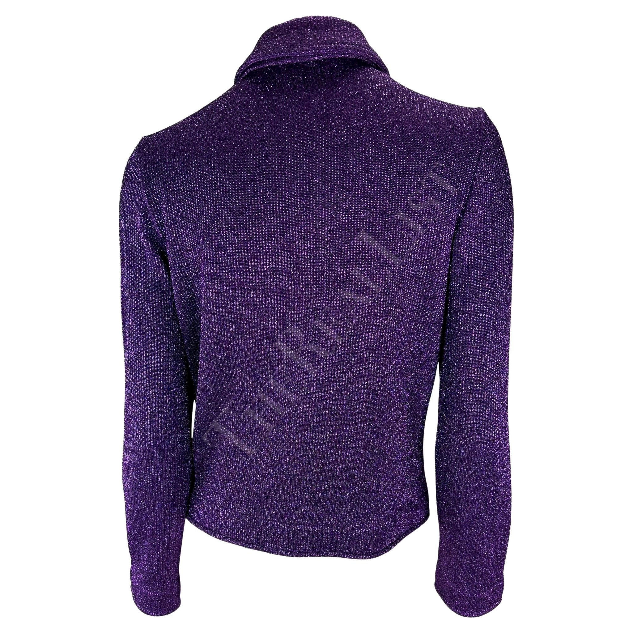 F/W 1996 Salvatore Ferragamo Runway Purple Metallic Knit Sweater Jacket - RealList