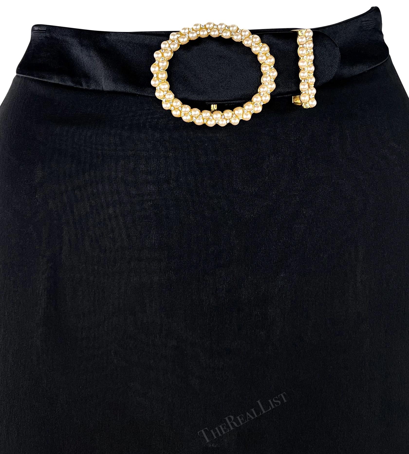 F/W 1996 Valentino Garavani Runway Sheer Black Pearl Rhinestone Buckle Skirt - RealList