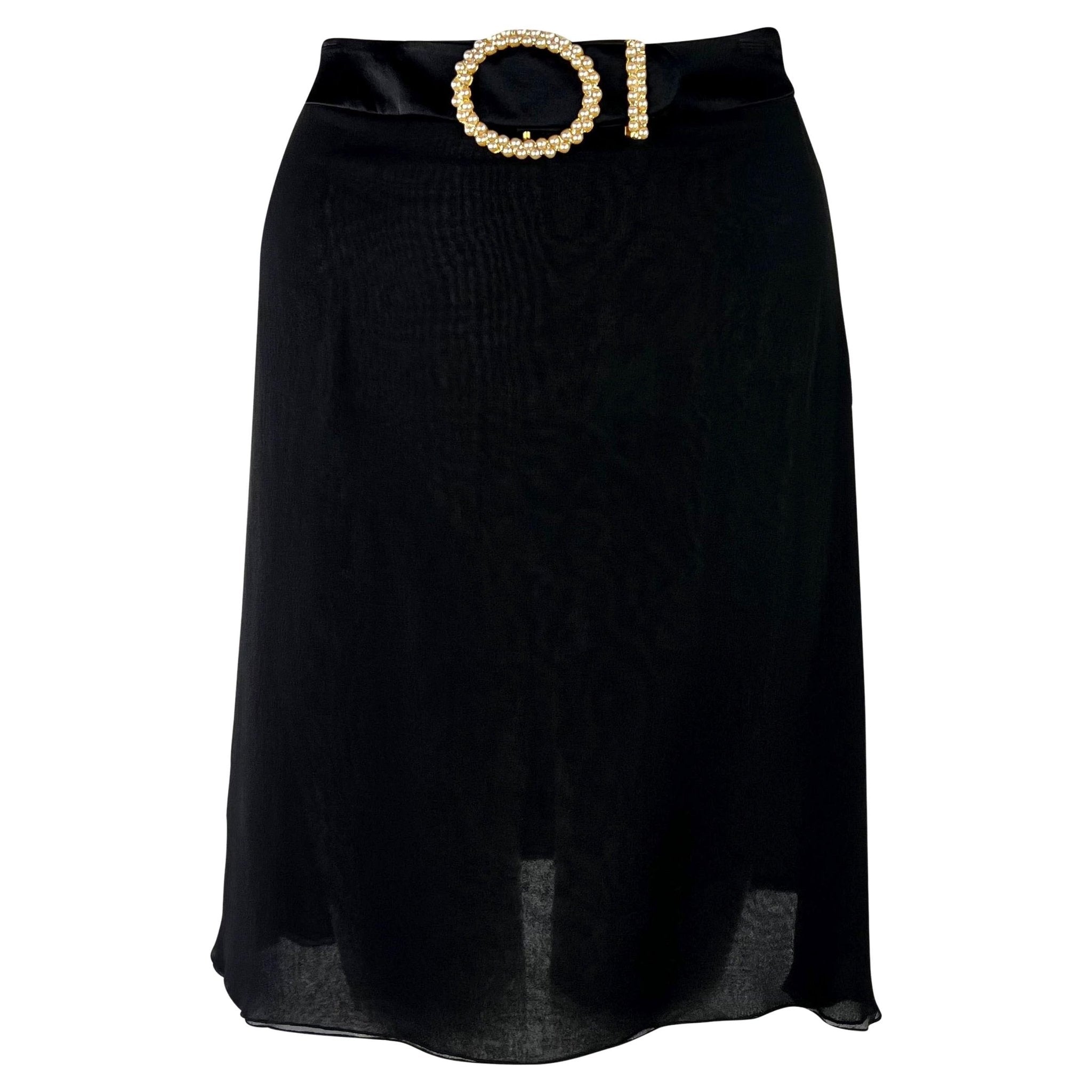 F/W 1996 Valentino Garavani Runway Sheer Black Pearl Rhinestone Buckle Skirt - RealList