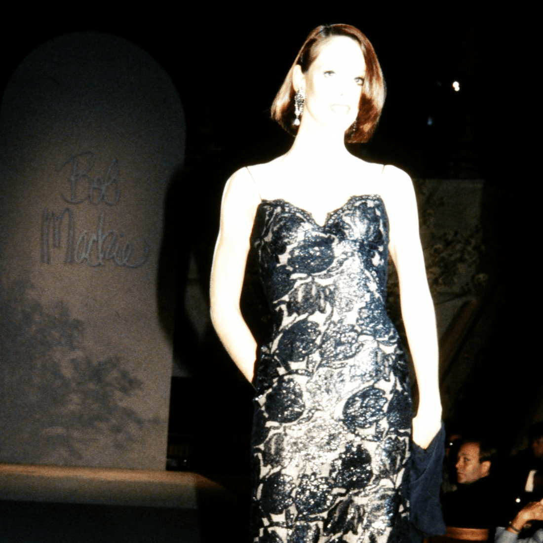 F/W 1997 Bob Mackie Runway Shimmery Black Lace Slip Gown - RealList