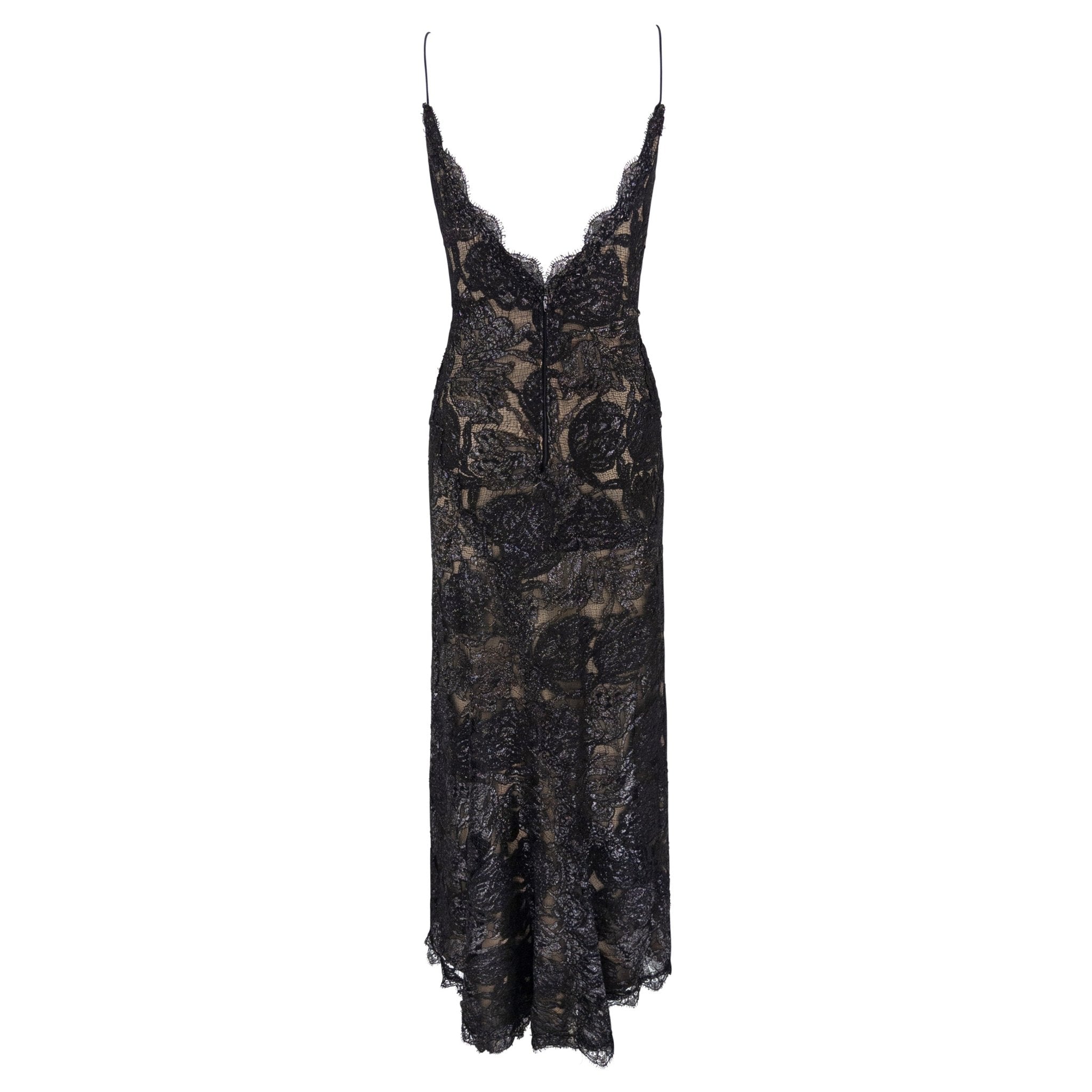 F/W 1997 Bob Mackie Runway Shimmery Black Lace Slip Gown - RealList