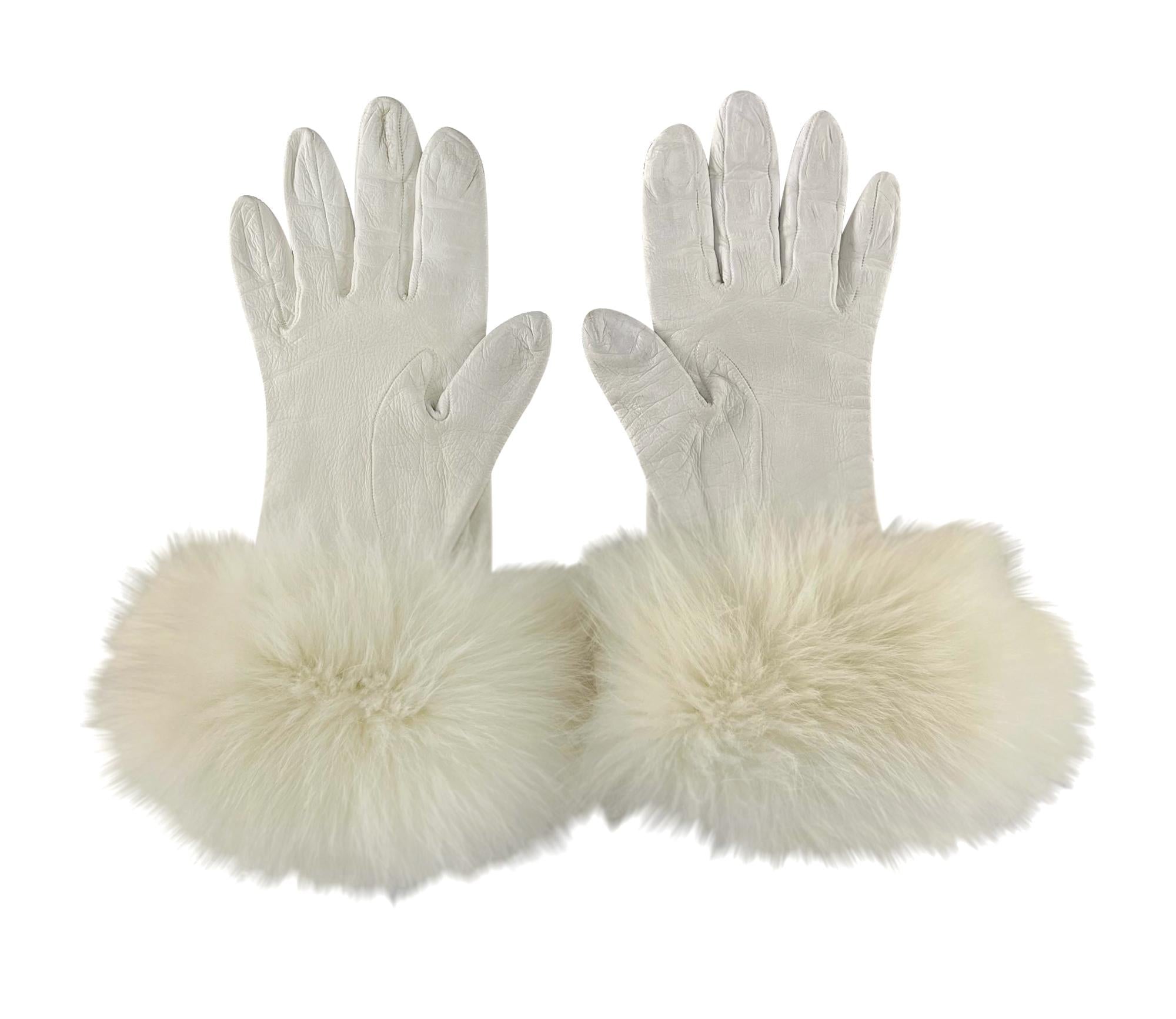 F/W 1997 Christian Dior by John Galliano White Fox Fur Trim Leather Gloves - RealList