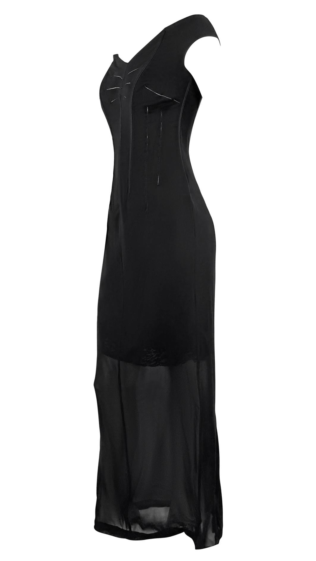 F/W 1997 Dolce & Gabbana Corset Boned Sheer Black Lace Trim Evening Gown - RealList