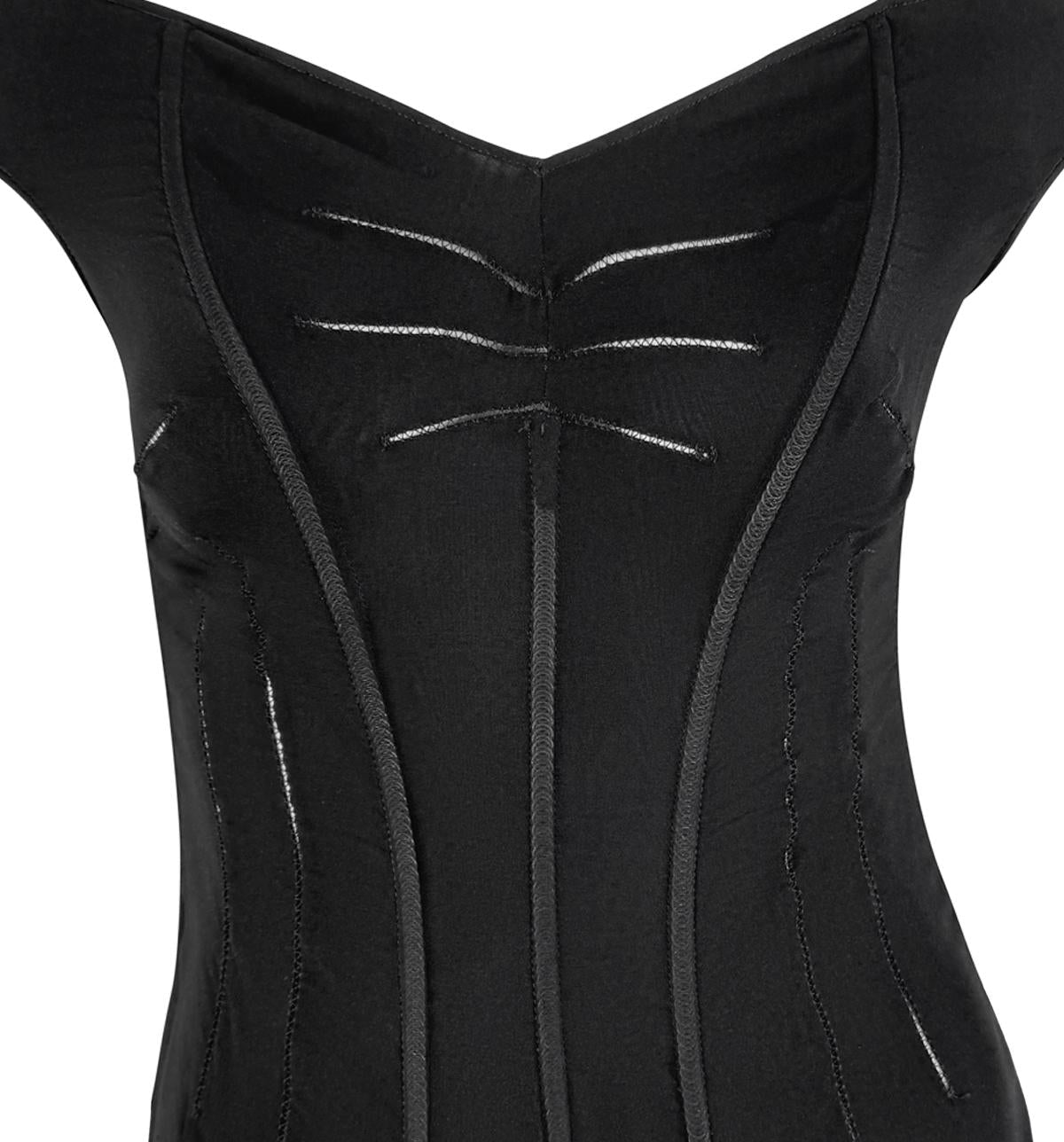 F/W 1997 Dolce & Gabbana Corset Boned Sheer Black Lace Trim Evening Gown - RealList