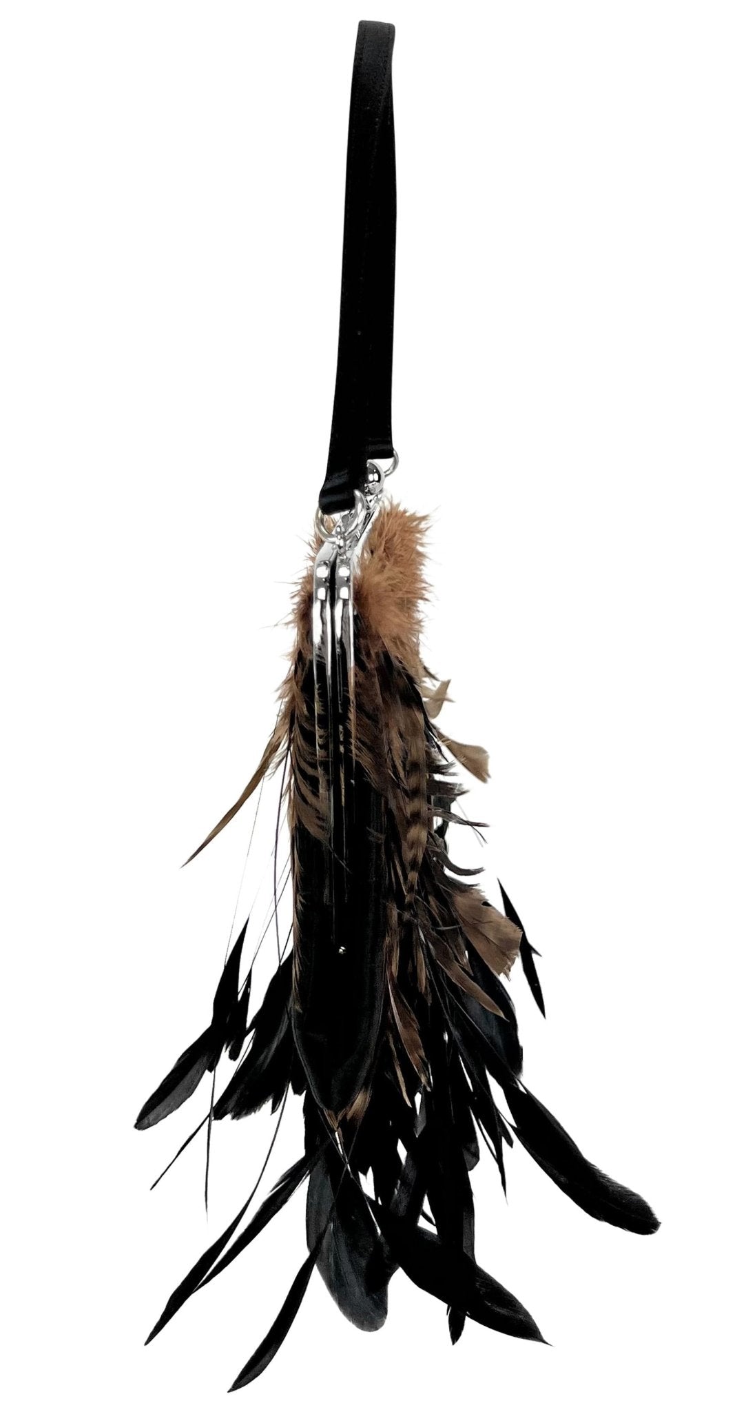 F/W 1997 Dolce & Gabbana Runway Brown Black Feather Satin Kisslock Evening Bag - RealList