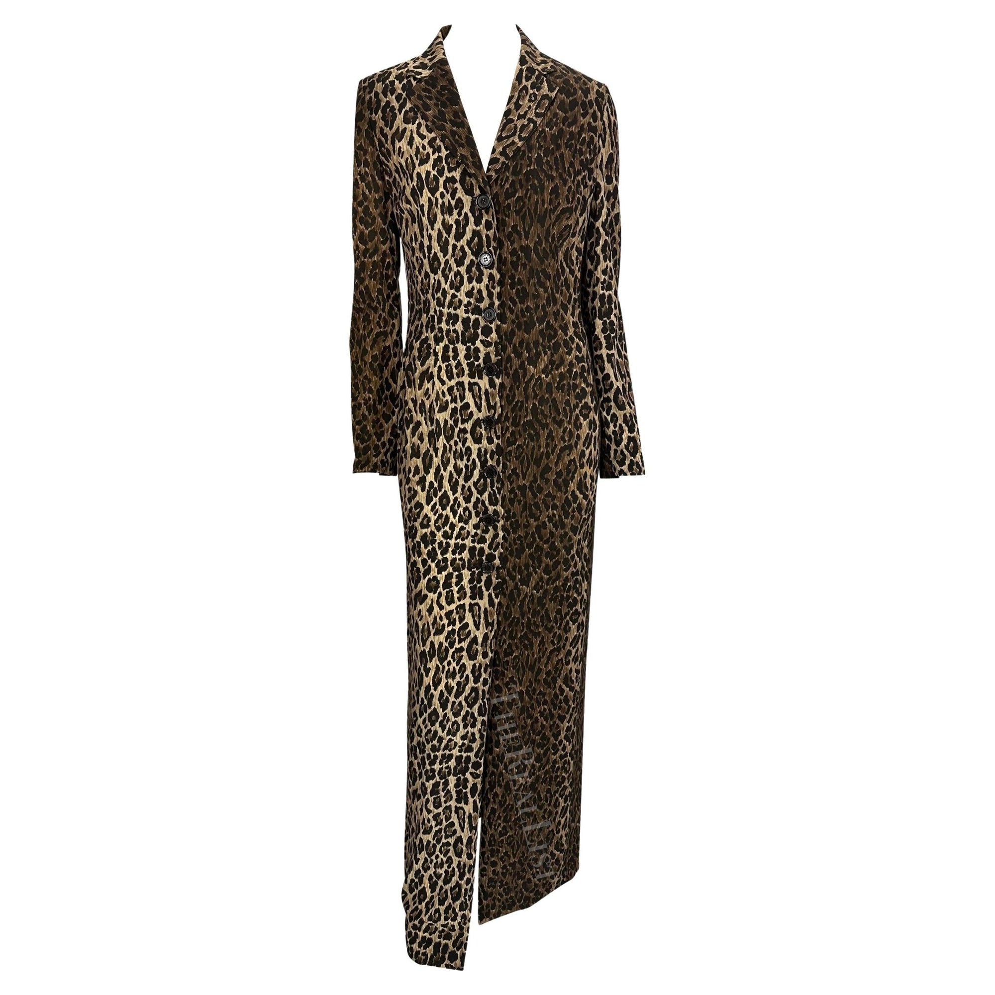 F/W 1997 Dolce & Gabbana Runway Sheer Brown Leopard Print Maxi Coat Dress - RealList