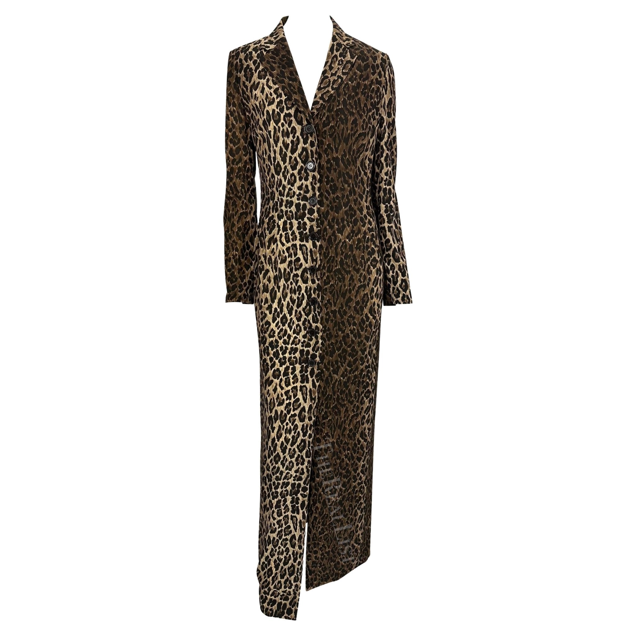 F/W 1997 Dolce & Gabbana Runway Sheer Brown Leopard Print Maxi Coat Dress - RealList