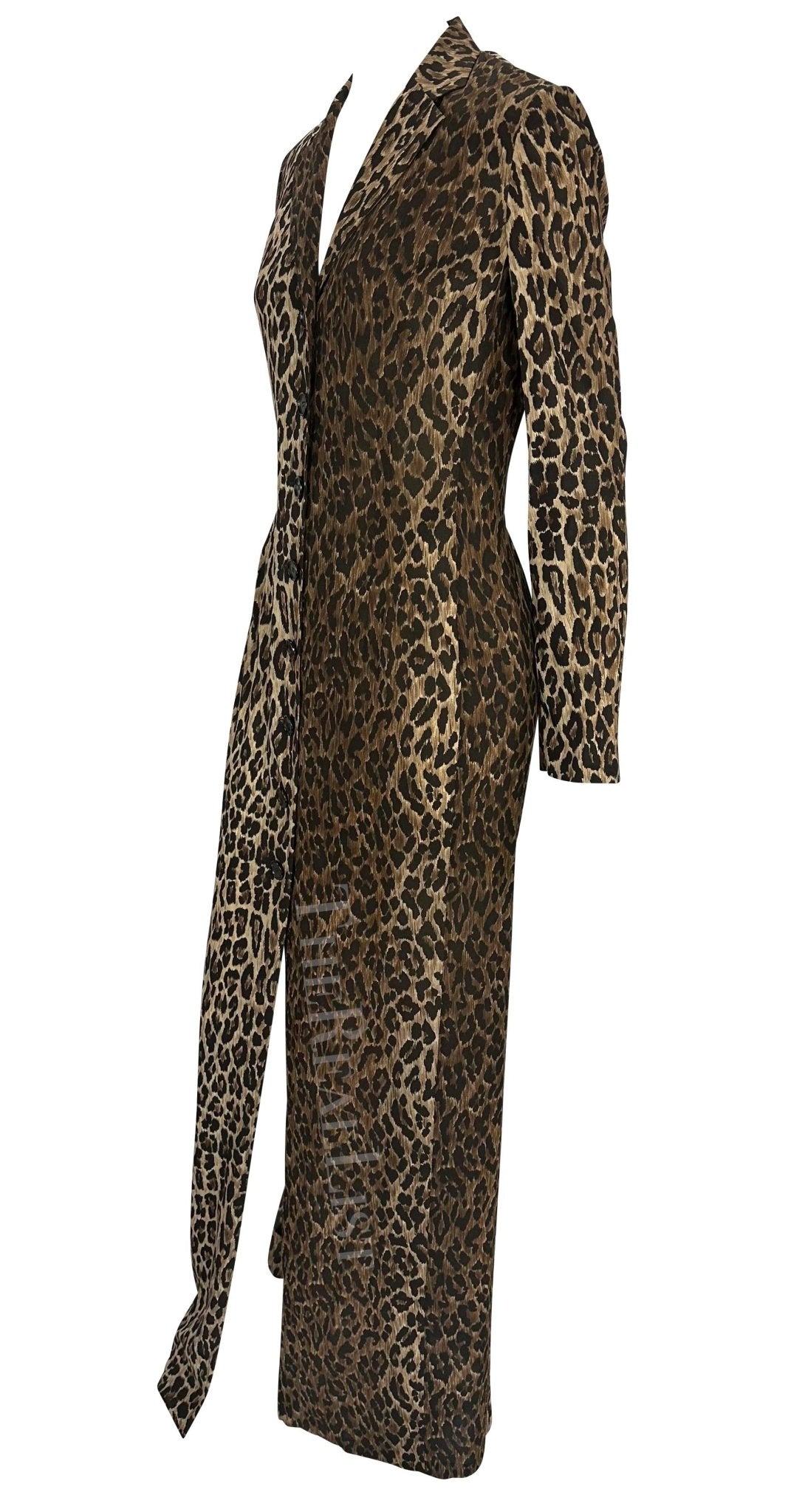 F/W 1997 Dolce & Gabbana Runway Sheer Brown Leopard Print Maxi Coat Dress - RealList