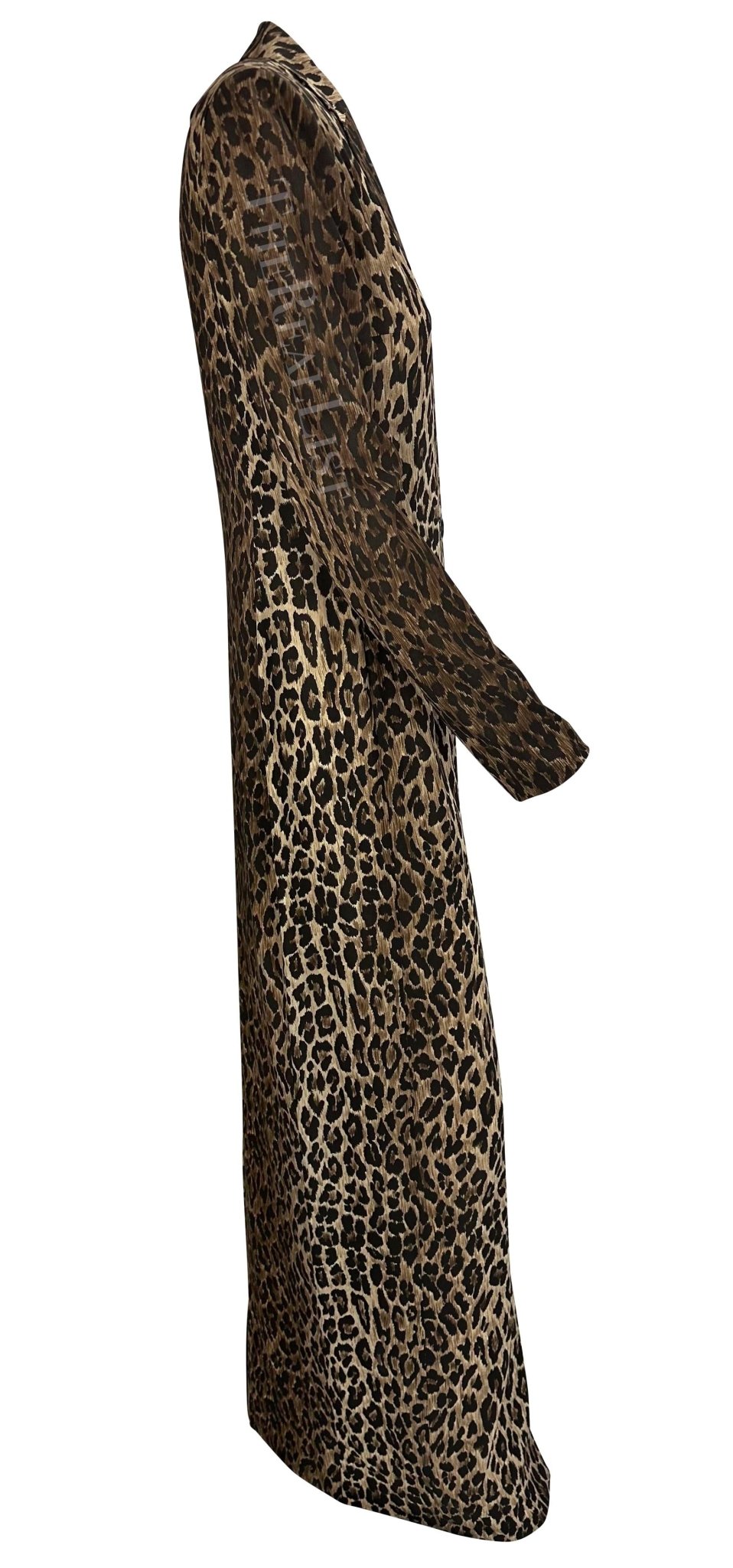 F/W 1997 Dolce & Gabbana Runway Sheer Brown Leopard Print Maxi Coat Dress - RealList
