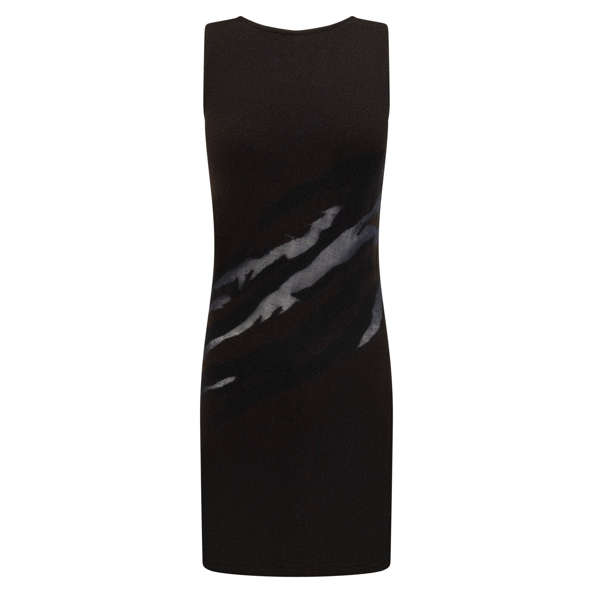 F/W 1997 Donna Karan Runway Brown Cashmere Sheer Panel Sleeveless Knit Dress - RealList