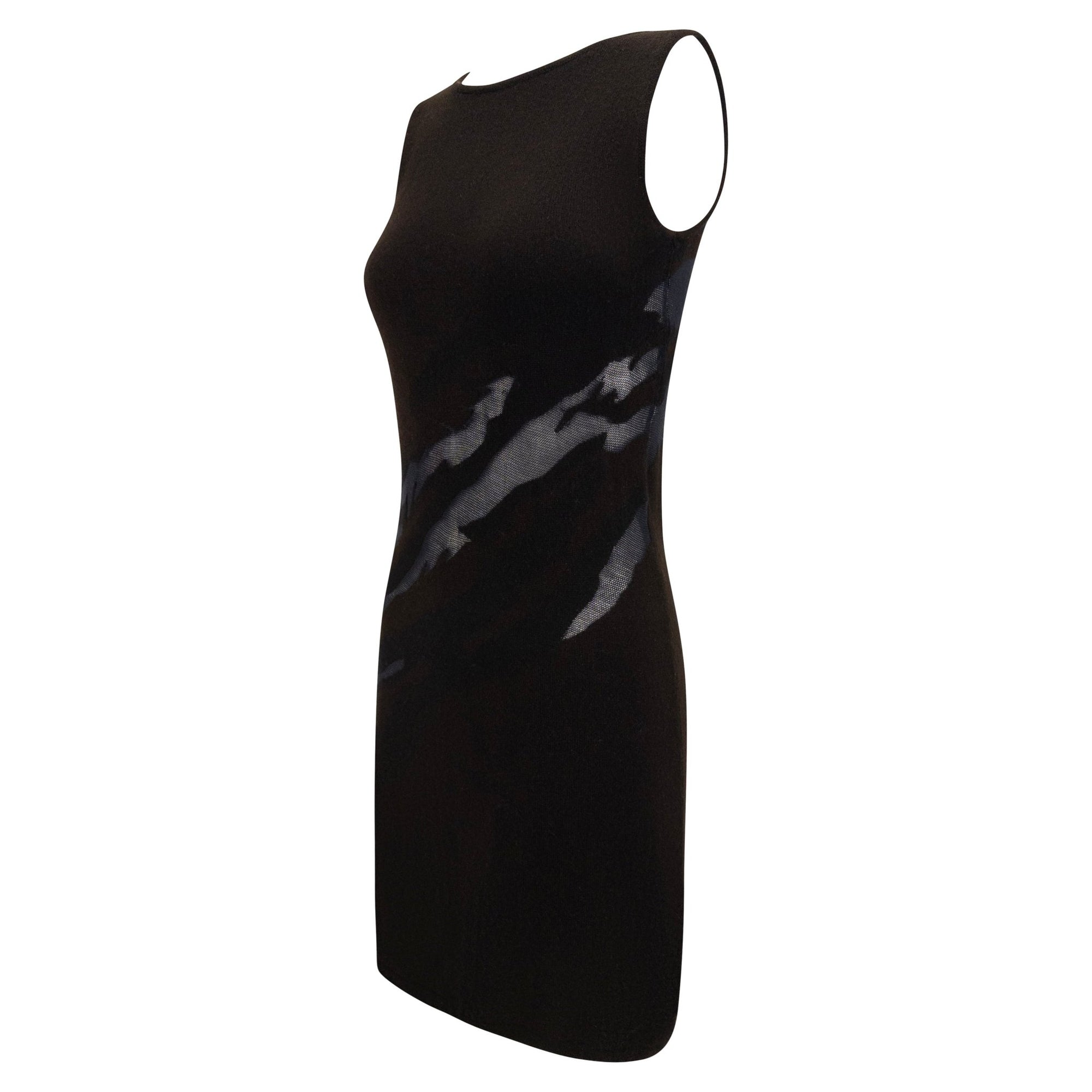 F/W 1997 Donna Karan Runway Brown Cashmere Sheer Panel Sleeveless Knit Dress - RealList