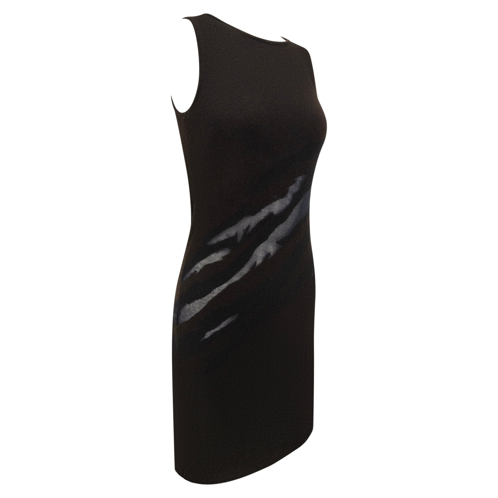 F/W 1997 Donna Karan Runway Brown Cashmere Sheer Panel Sleeveless Knit Dress - RealList