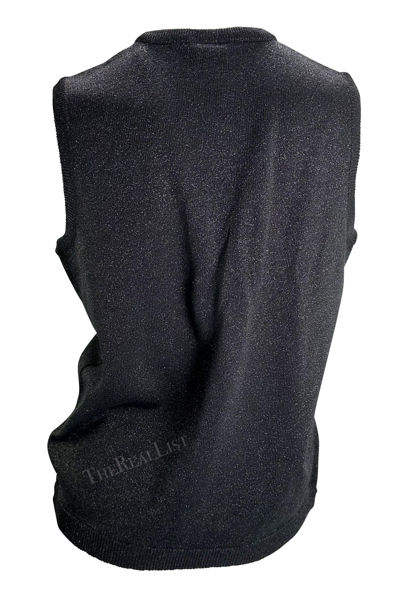 F/W 1997 Gianni Versace Couture Green Beaded Black Lurex Metallic Knit Sweater - RealList