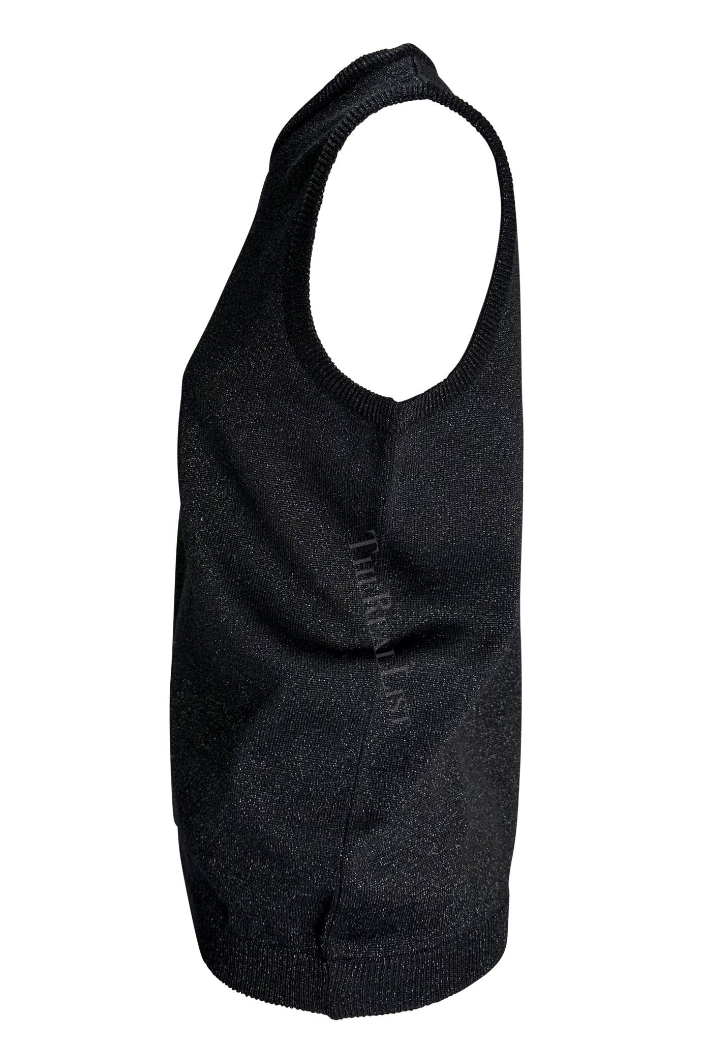 F/W 1997 Gianni Versace Couture Green Beaded Black Lurex Metallic Knit Sweater - RealList