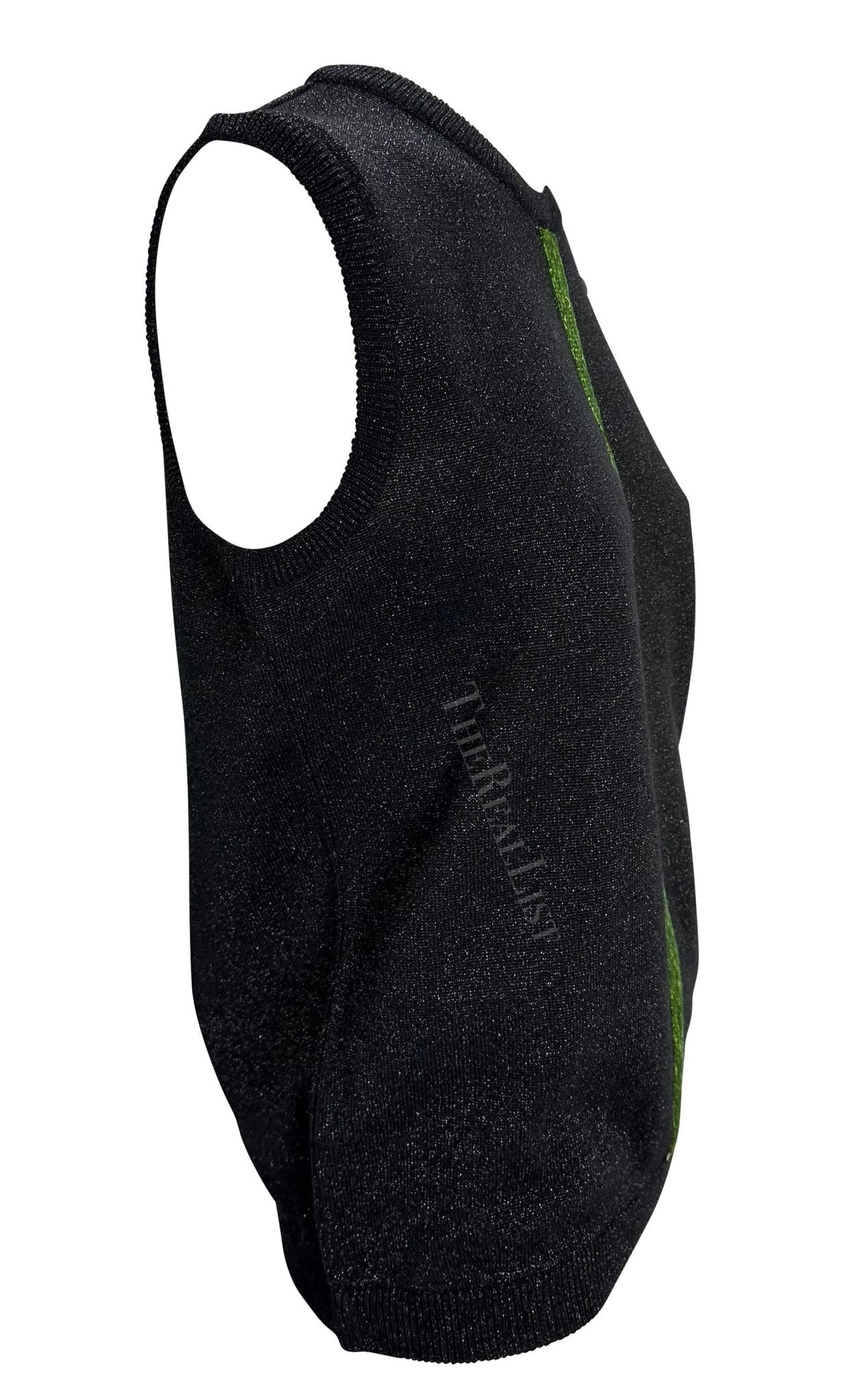 F/W 1997 Gianni Versace Couture Green Beaded Black Lurex Metallic Knit Sweater - RealList